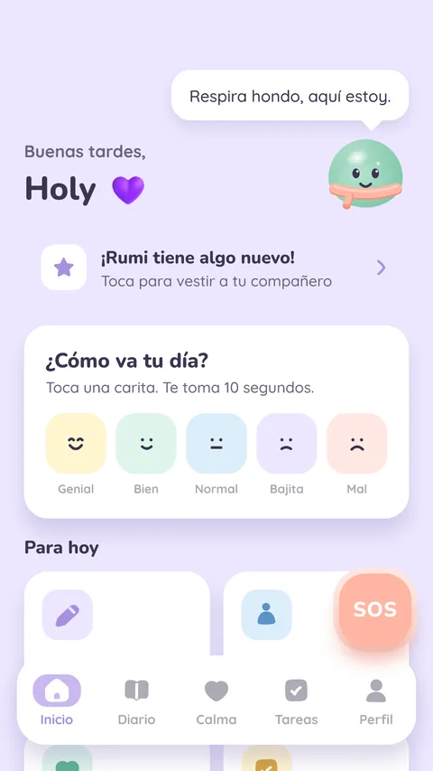Pantalla Tu inicio de la app Rumi
