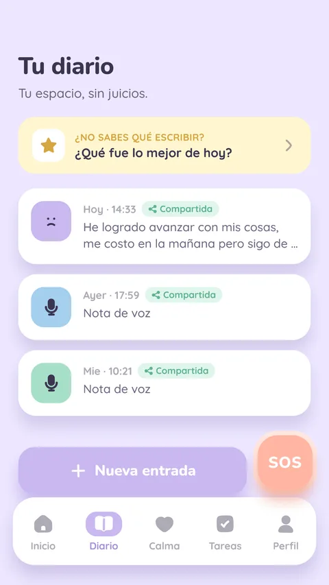Pantalla Tu diario de la app Rumi